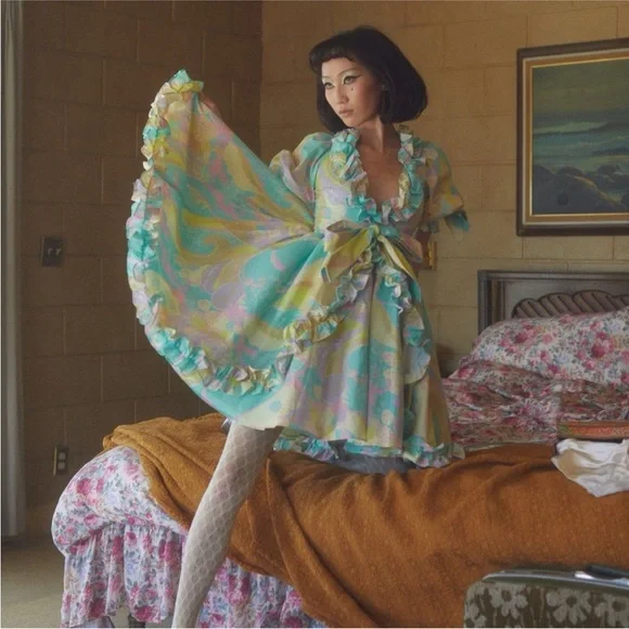 NWT Selkie Electric Lady Marie Dress - Colorful Ruffled Wrap Dress - Picture 3 of 4